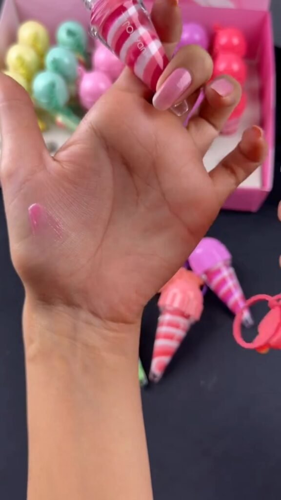 Cute Ice-Cream Cone Lip Gloss Keychain | Fruity Scented Tinted Gloss with Charm | Kids & Teens Fun Beauty Accessory - Photo 4