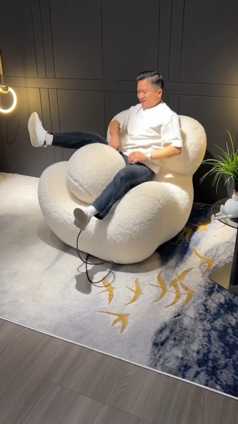 Fluffy Boucle Lounge Chair with Round Ottoman | Oversized Cloud-Shape Teddy Fabric Accent Armchair for Living Room & Bedroom