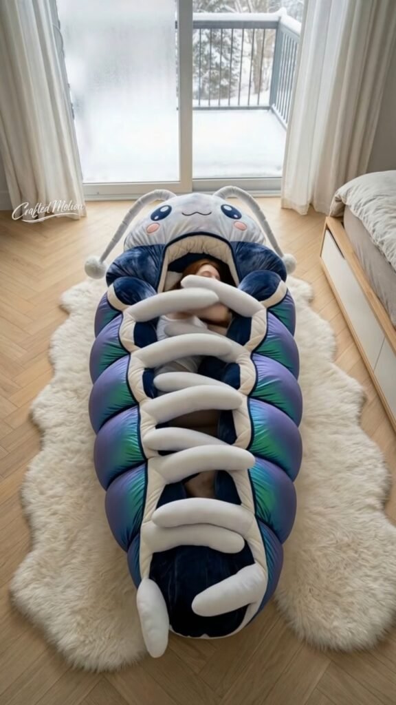 Giant Roly Poly Pill Bug Plush Sleeping Bag | Oversized Cozy Cocoon Bed for Kids & Adults, Soft Quilted Sleeping Pod - Photo 2
