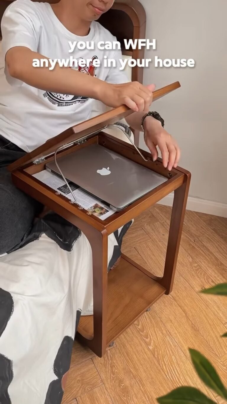 Rolling Wooden C-Table Laptop Desk | Mobile Side Table with Flip-Top Storage for Sofa, Bed & Work From Home Setup