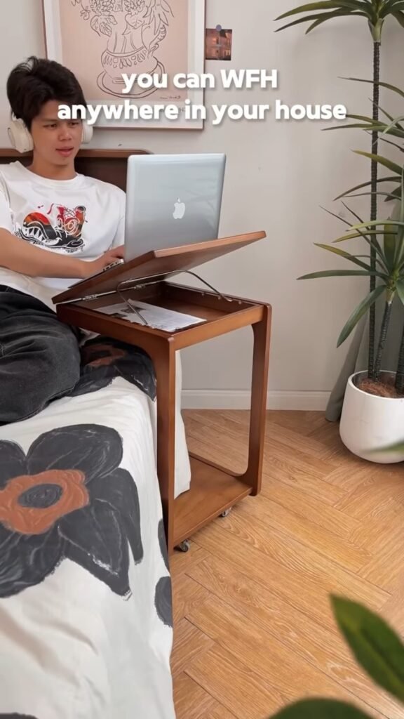Rolling Wooden C-Table Laptop Desk | Mobile Side Table with Flip-Top Storage for Sofa, Bed & Work From Home Setup - Photo 6