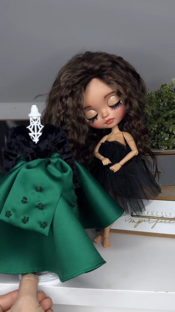Collectible Art Doll with Curly Hair & Big Eyes | Handcrafted Ball-Jointed Fashion Doll in Black Tulle Dress, Custom Display Doll - Photo 5
