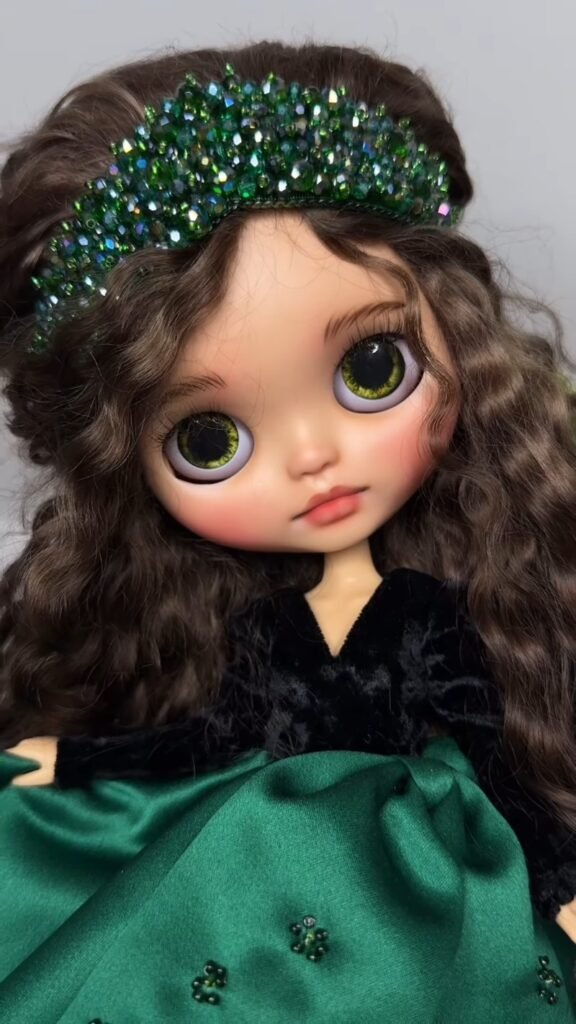 Collectible Art Doll with Curly Hair & Big Eyes | Handcrafted Ball-Jointed Fashion Doll in Black Tulle Dress, Custom Display Doll - Photo 2