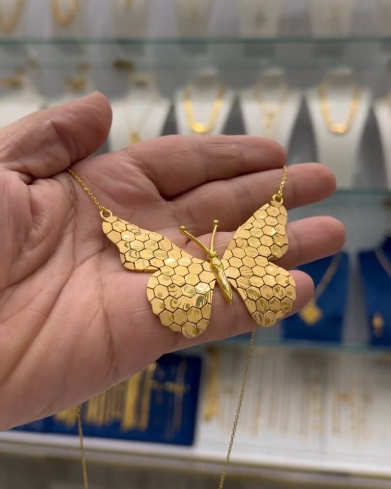 Gold-Tone Butterfly Pendant Necklace | Elegant Honeycomb Textured Butterfly Charm Necklace, Delicate Chain Jewelry for Women