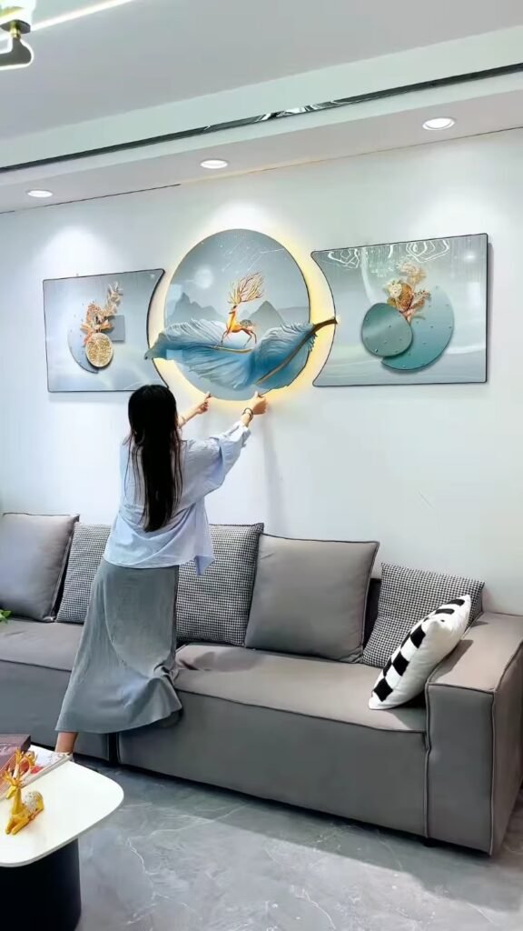 LED Backlit 3D Wall Art Set of 3 | Modern Luxury Sculptural Wall Décor Panels with Ambient Light for Living Room - Photo 7