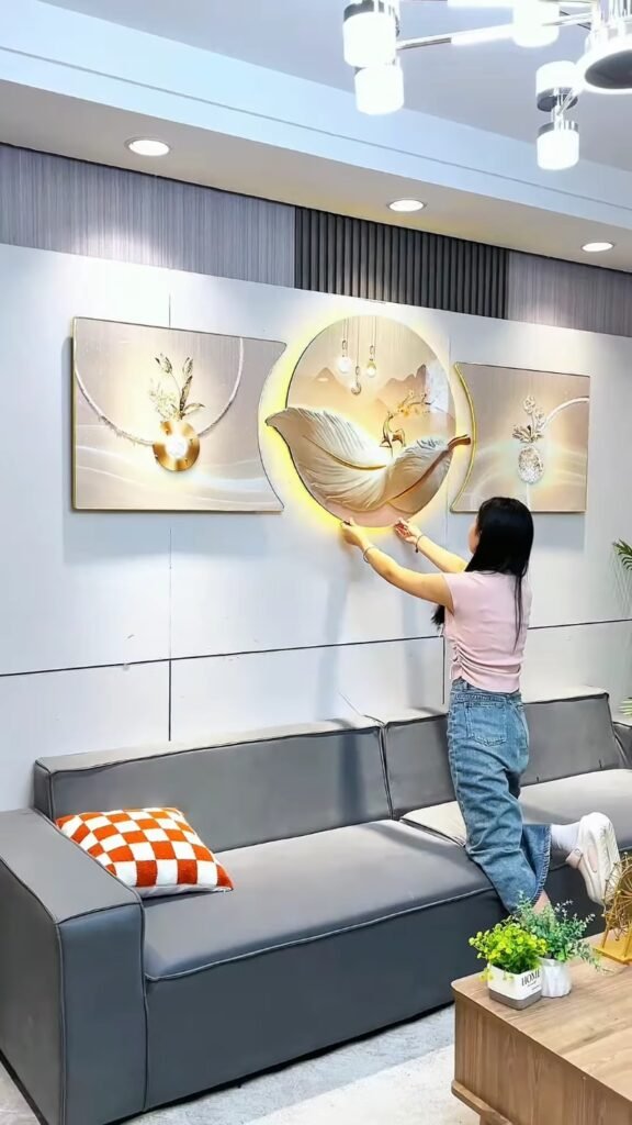 LED Backlit 3D Wall Art Set of 3 | Modern Luxury Sculptural Wall Décor Panels with Ambient Light for Living Room - Photo 3