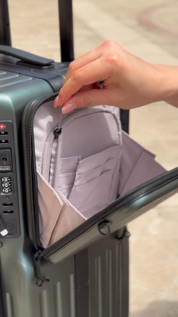 Hardshell Cabin Luggage with Cup Holder | Front Pocket Spinner Suitcase, Carry-On Travel Bag with Telescoping Handle - Photo 6