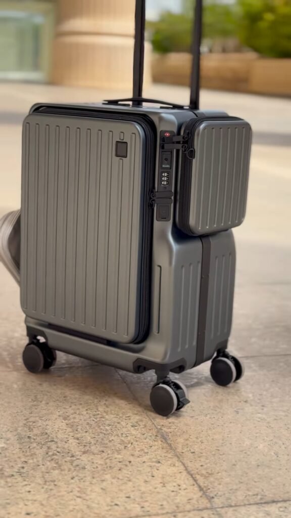 Hardshell Cabin Luggage with Cup Holder | Front Pocket Spinner Suitcase, Carry-On Travel Bag with Telescoping Handle - Photo 3