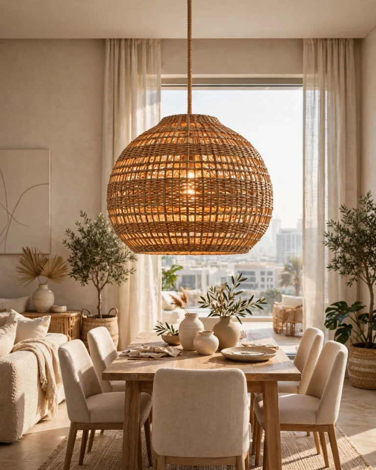 BohoGlow Natural Rattan Pendant Light - Handwoven Bamboo Hanging Light