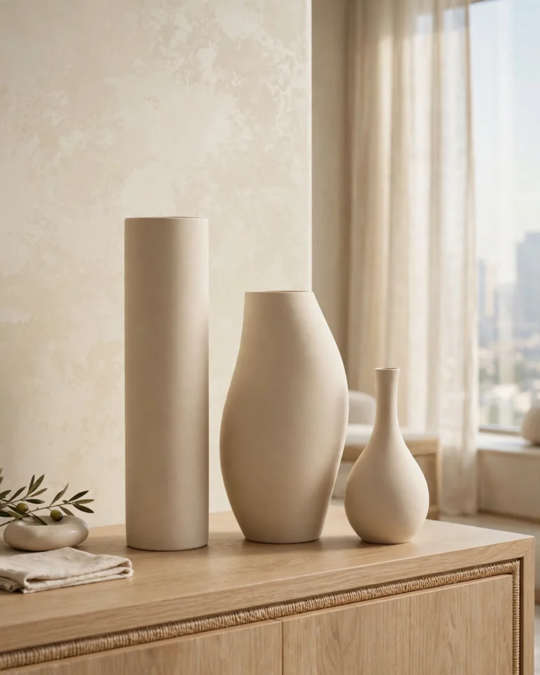 EarthForm Minimal Ceramic Vase Set of 3 - Matte Beige Modern Decorative Vases