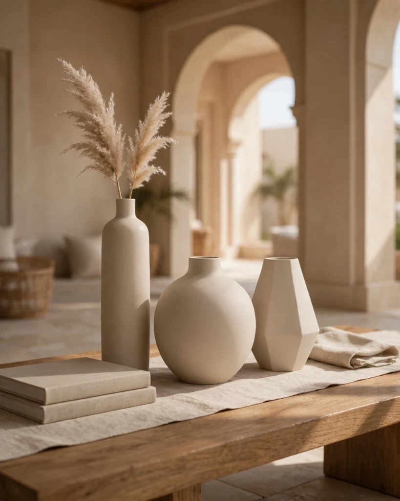 EarthForm Minimal Ceramic Vase Set of 3 - Matte Beige Modern Decorative Vases - Photo 2