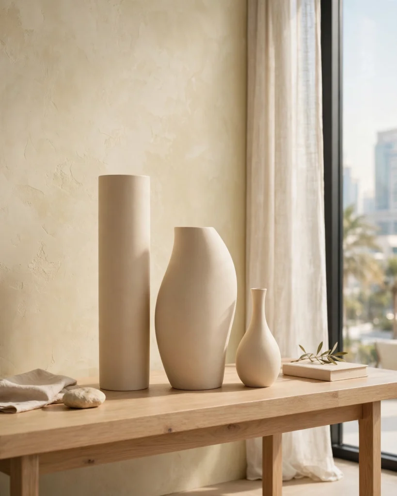 EarthForm Minimal Ceramic Vase Set of 3 - Matte Beige Modern Decorative Vases - Photo 3