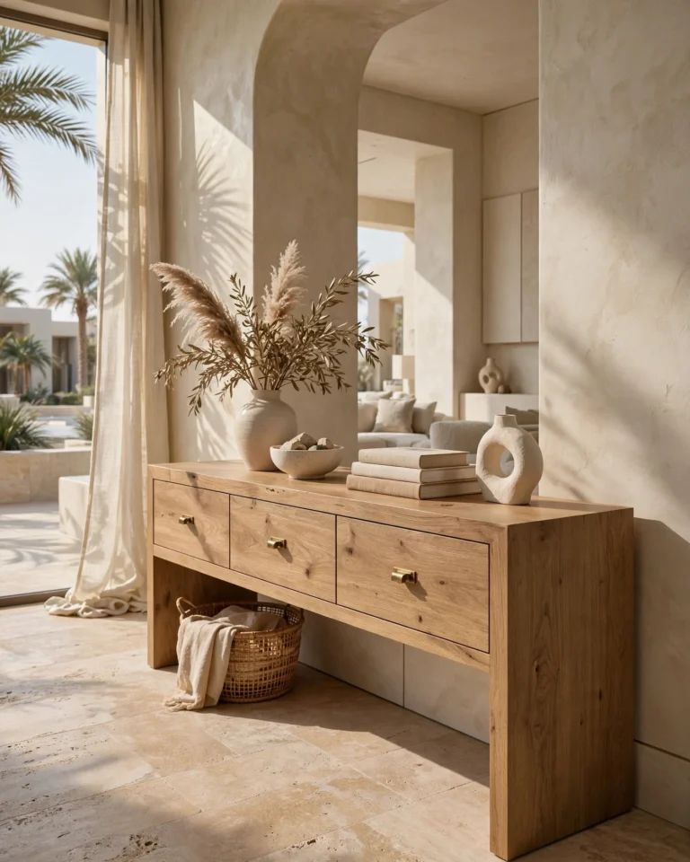 NordicEdge Solid Oak Wood Console Table - Minimalist Entryway Table