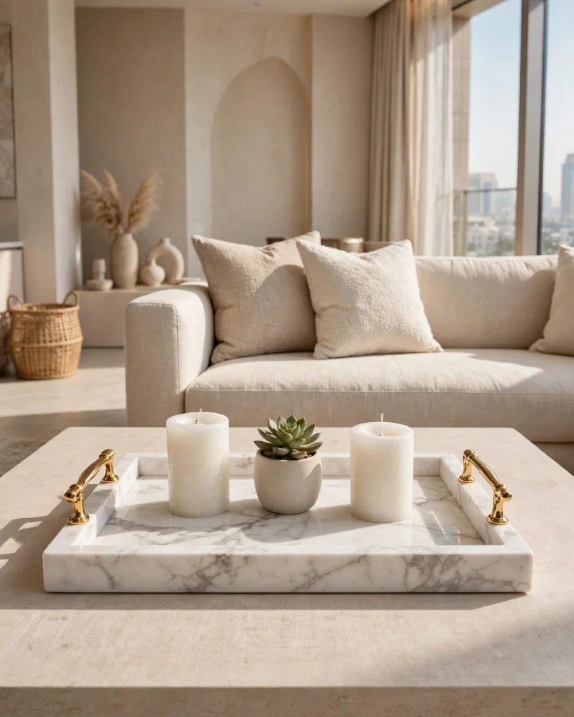 AuraTray White Marble Decorative Tray with Gold Handles - Luxury Tray - Photo 3
